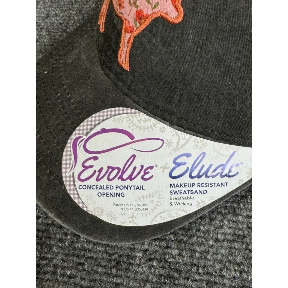 Infinity Her Women Flower Cow Cap Hat Concealed Ponytail Black Fade Farm Country